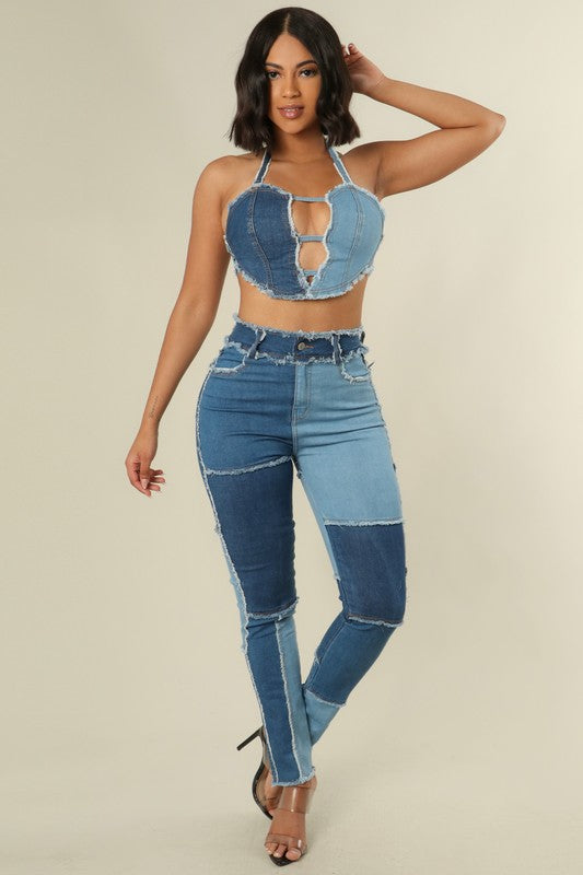 Block denim set