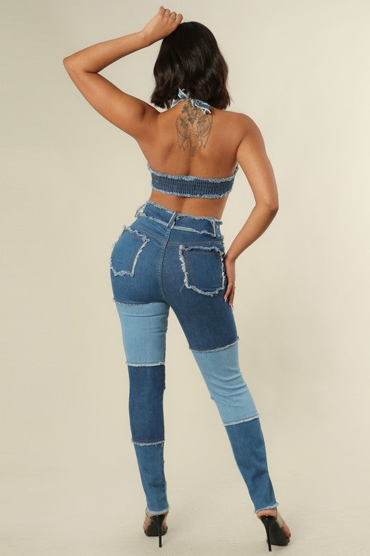 Block denim set