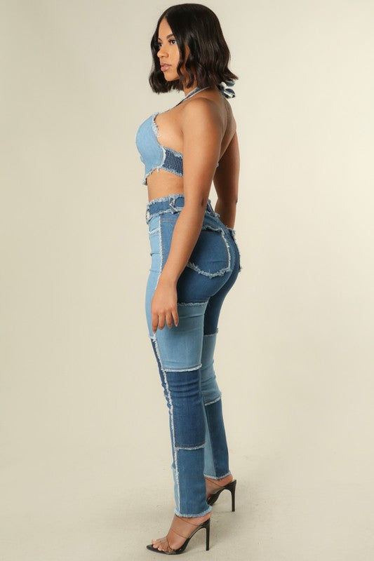 Block denim set